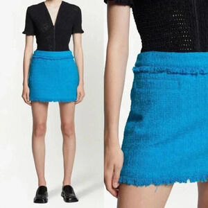 Proenza Schouler White Label Designer Blue Tweed Fringe Mini Skirt Size 0